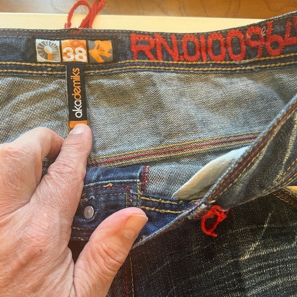 EUC Mens Akademiks Native Warriors Indian Dark Blue Jeans 38x32🐎🐎 (D3) - Picture 9 of 13